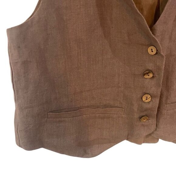 Free People 100% Linen Shell Button Vest – Festivalcore Tan – Size 2 - Picture 2 of 6